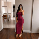 Vestido Longo Canelado com Fenda