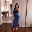 Vestido Longo Canelado com Fenda