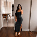 Vestido Longo Canelado com Fenda