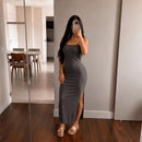 Vestido Longo Canelado com Fenda
